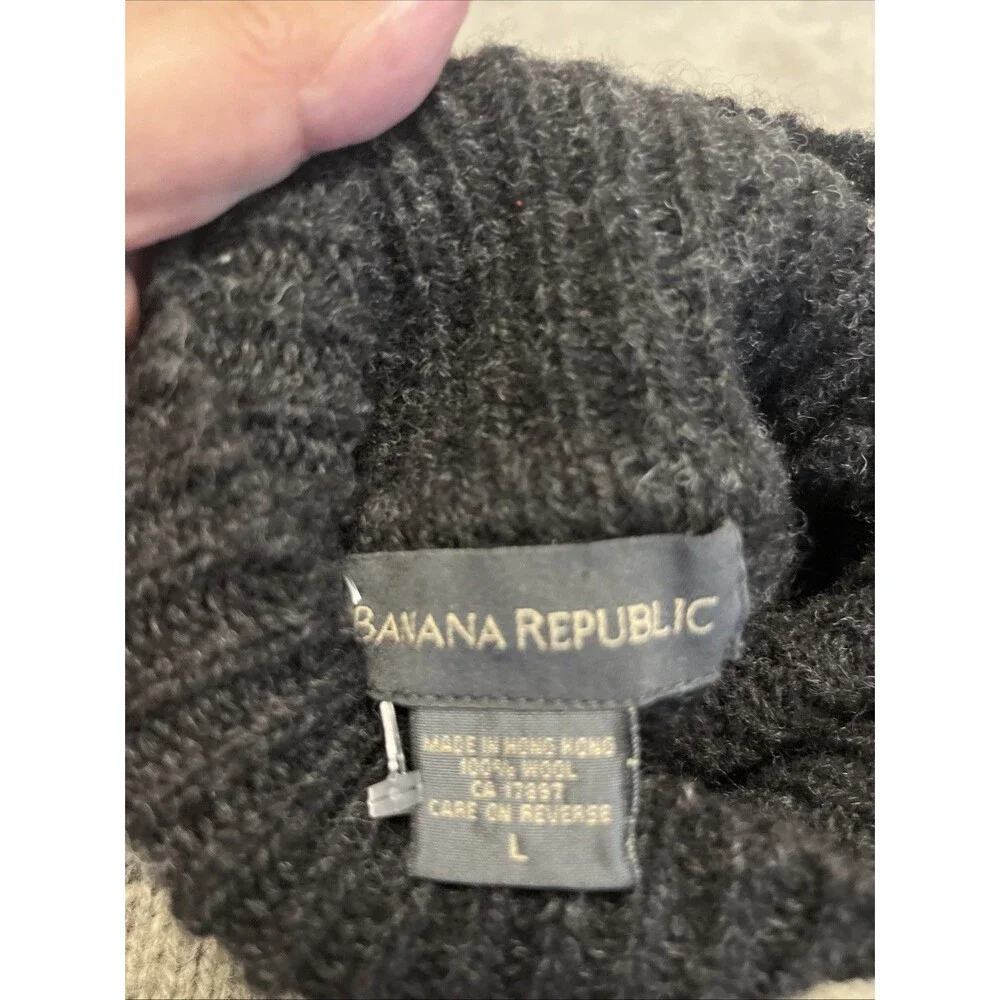 BANANA REPUBLIC Men’s Wool Turtleneck Sweater Vintage Striped Brown-Grey Large